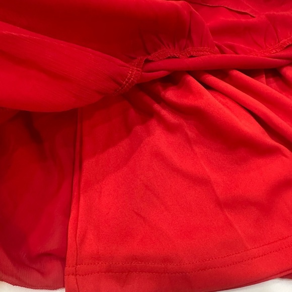 DOKOTOO MINI Red V Neck Front Long Tie Lantern Sleeve Ruffle Dress Size M - Picture 12 of 16